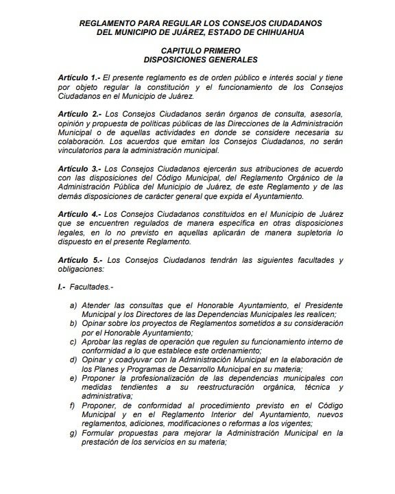 Reglamento para Regular los Consejos Ciudadanos