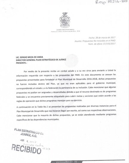 Propuestas Ciudadanas no incluidas en PMD 2016-2018