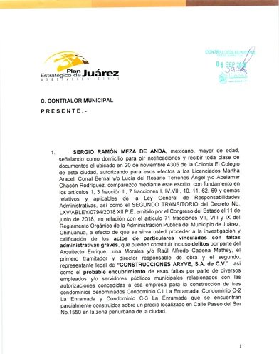Denuncia ante Contraloría Municipal en contra de responsables por caso La Enramada