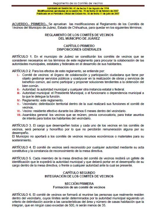 Reglamento de los Comités de Vecinos