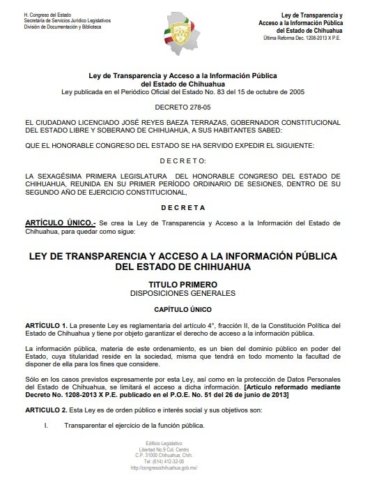 Ley de Transparencia y Acceso a la Información Pública del Estado de Chihuahua