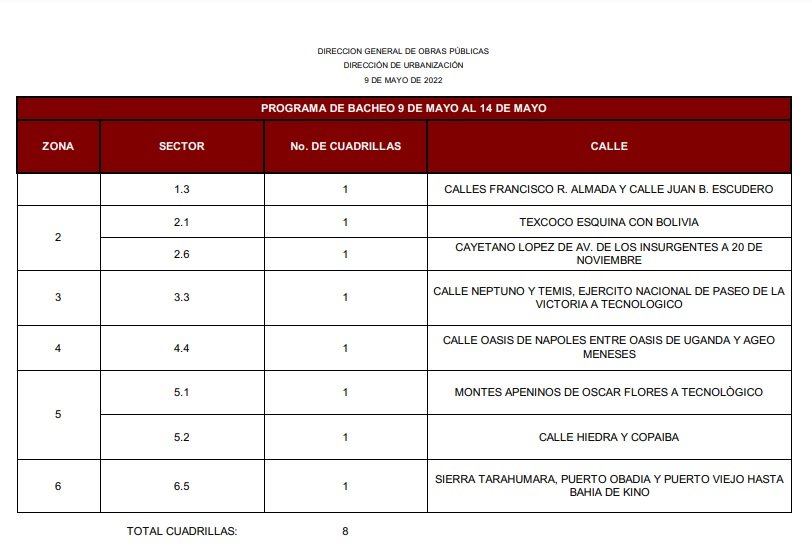 Vigilancia Ciudadana del Programa de Bacheo Transparente