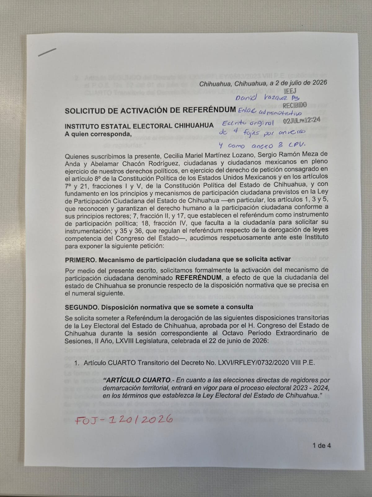 PEJ solicita ante IEE referéndum sobre elección directa de regidurías